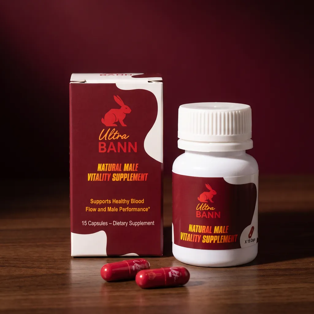 Ultra Bann box and bottle on a walnut table