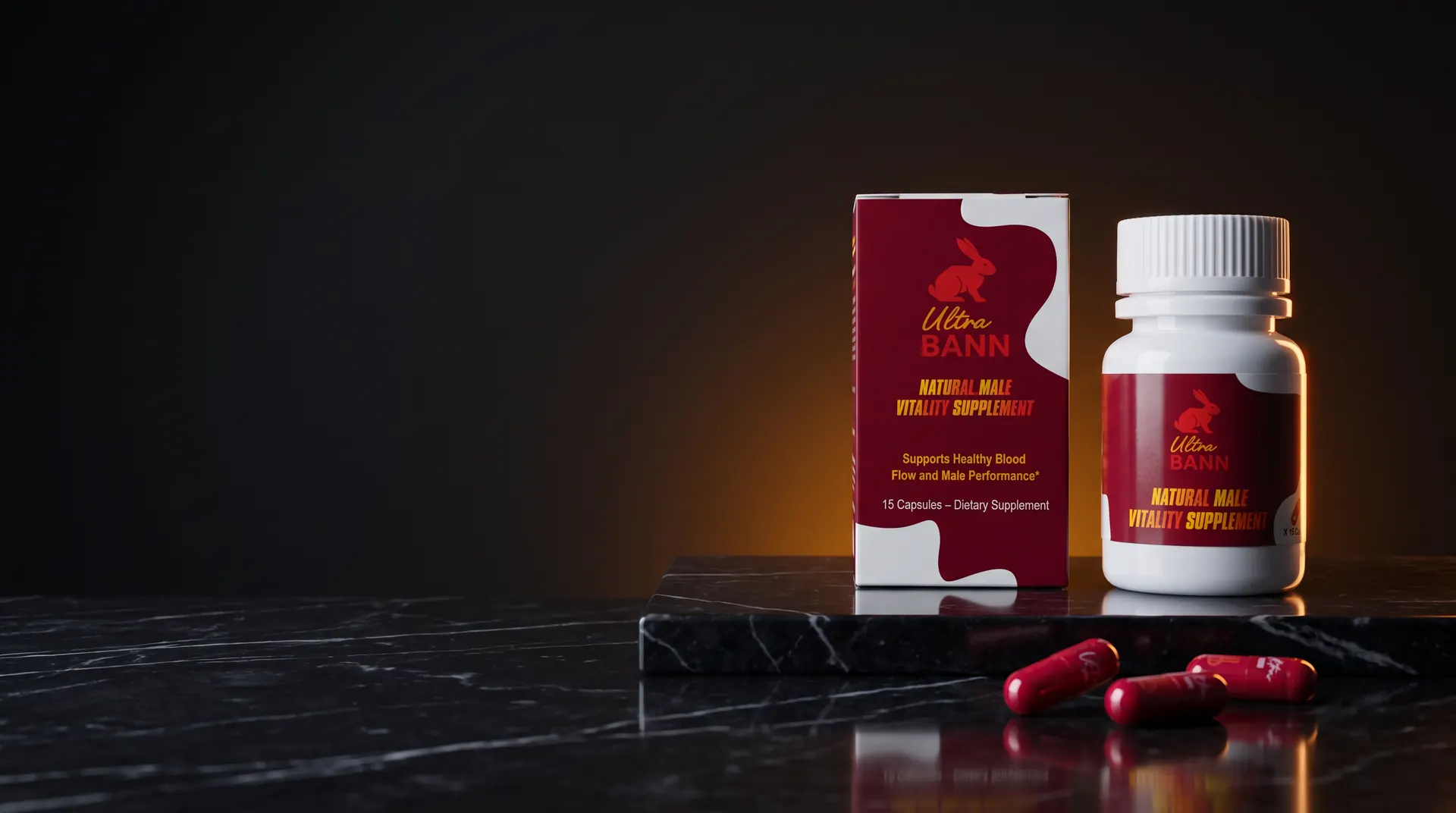Ultra Bann box and bottle on black marble